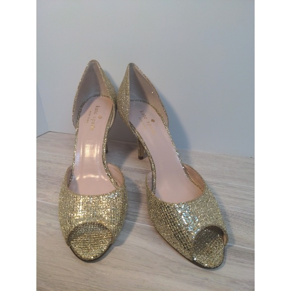 Kate Spade New York NWOB- Sage Gold Peep-Toe Glitter d'Orsay Pump Women's size 7 - Picture 8 of 8